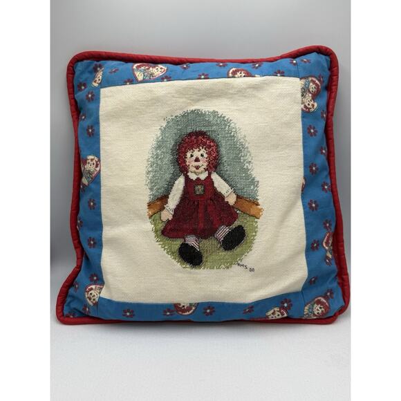 Handmade Raggedy Ann & Andy Tapestry & Quilted Pillow Set 16x16 - Picture 2 of 12